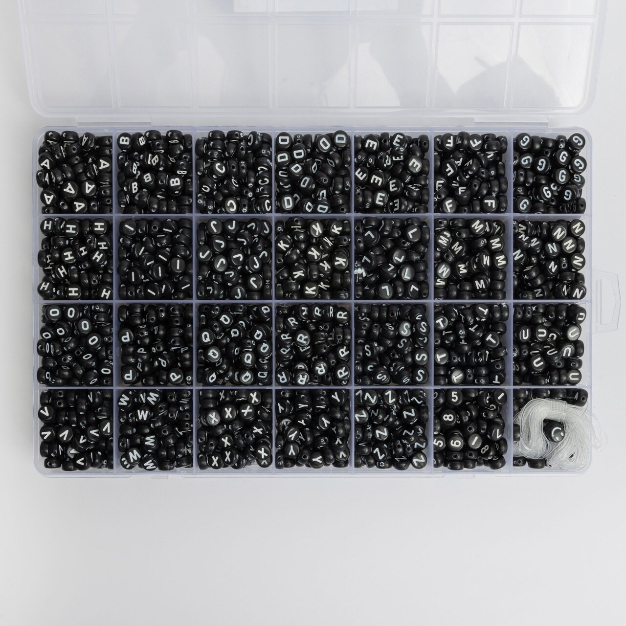 Jewelry Made By Me Letter Bead Box - Pkg of 1,600, Black Beads, White Letters